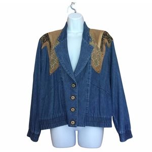 Vintage City Girl Petites Embellished Denim Jean Western Jacket Size 10